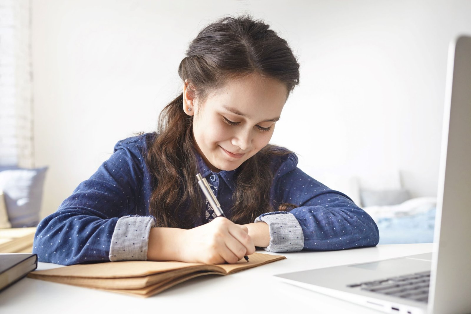 learning-education-leisure-hobby-modern-technologies-cheerful-positive-teenage-girl-sitting-desk-her-room-making-notes-her-diary